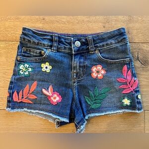 Mini Boden Embroidered Floral Denim Shorts